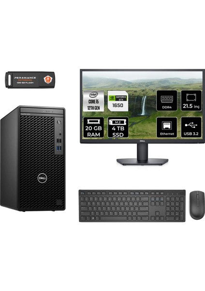 Optiplex 3000MT Intel Core I5 12500 20GB 4tb SSD GTX1650/4GB 21.5" Fhd Monitör Fdos N010O3000MTAC Masaüstü Bilgisayar & Per4 USB Bellek N010O3000MTACMNT4320
