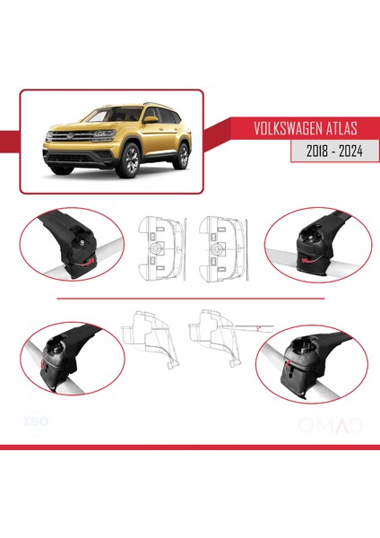 Volkswagen Atlas 2018 ve Sonrası ile Uyumlu Ace-2 Ara Atkı Tavan Barı Siyah fırsatları