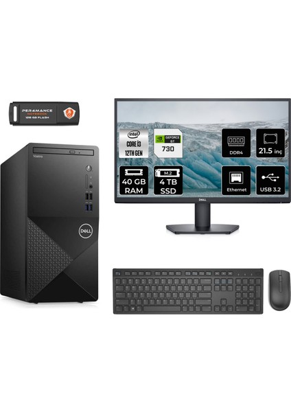 Vostro 3910MT Intel Core I3 12100 40GB 4tb SSD GT730/4GB 21.5" Fhd Monitör Fdos N3563VDT3910 Masaüstü Bilgisayar & Per4 USB Bellek N3563VDT3910MNT2340