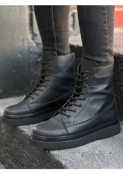 Boa Kb-0991 Siyah Cilt Siyah Taban Yüksek Taban Bağcıklı Postal Bot