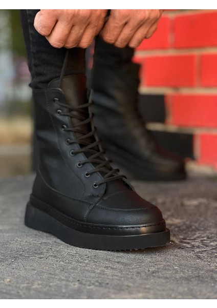 Boa Kb-0991 Siyah Cilt Siyah Taban Yüksek Taban Bağcıklı Postal Bot modelleri