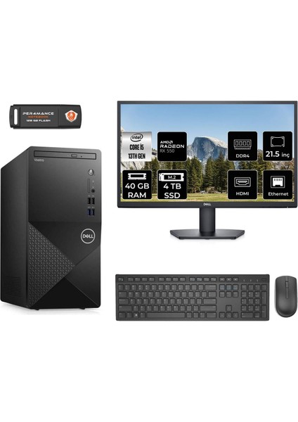 Vostro 3020 Intel Core I5 13400 40GB 4tb SSD RX550/4GB 21.5" Fhd Monitör Fdos N2050VDT3020MTU Masaüstü Bilgisayar & Per4 USB Bellek N2050VDT3020MTUMNT1340