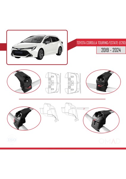 Toyota Corolla Touring/estate (E210) 2019 ve Sonrası ile Uyumlu Ace-2 Ara Atkı Tavan Barı Gri 2 Adet indirimleri