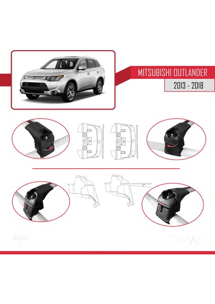 Mitsubishi Outlander (Mk3) 2013-2018 Arası ile Uyumlu Ace-2 Ara Atkı Tavan Barı Gri indirimleri