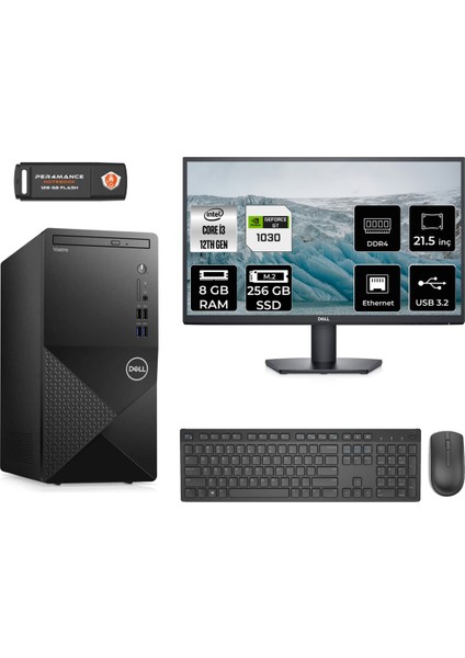 Vostro 3910MT Intel Core I3 12100 8gb 256GB SSD GT1030/4GB 21.5" Fhd Monitör Fdos N3563VDT3910 Masaüstü Bilgisayar & Per4 USB Bellek N3563VDT3910MNT3301