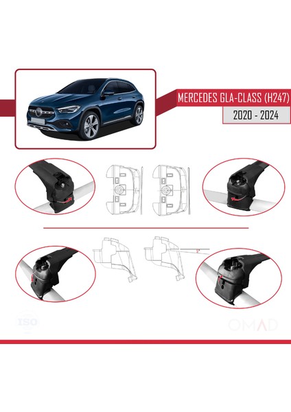 Mercedes Gla-Class (H247) 2020 ve Sonrası ile Uyumlu Ace-2 Ara Atkı Tavan Barı Siyah
