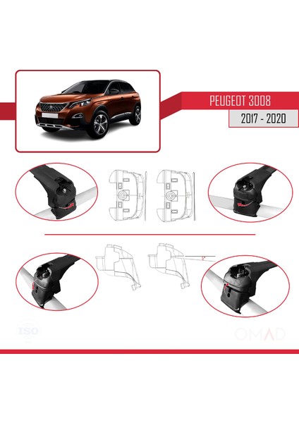 Peugeot 3008 2017-2020 Arası ile Uyumlu Ace-2 Ara Atkı Tavan Barı Siyah indirimleri