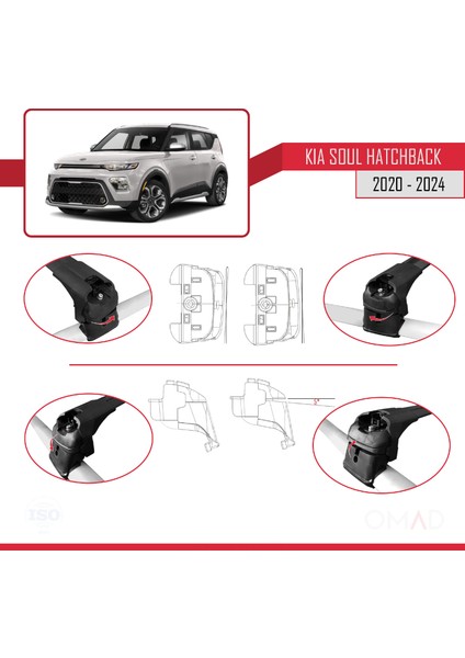 Kia Soul (Sk3) 2020 ve Sonrası ile Uyumlu Ace-2 Ara Atkı Tavan Barı Siyah