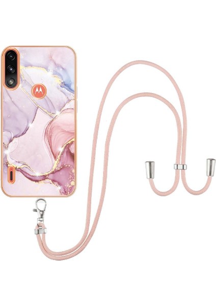 Motoroal Moto E7 Güç Crossbody Kordon Askısı Mermer Yumuşak Tampon Için Kılıf (Yurt Dışından)