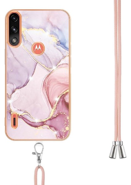 Motoroal Moto E7 Güç Crossbody Kordon Askısı Mermer Yumuşak Tampon Için Kılıf (Yurt Dışından)