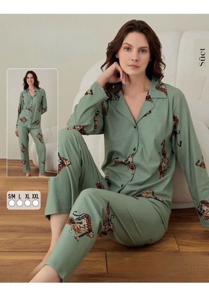 Kadın Süet Boydan Düğmeli Pijama Takımı 02001- 1 Adet