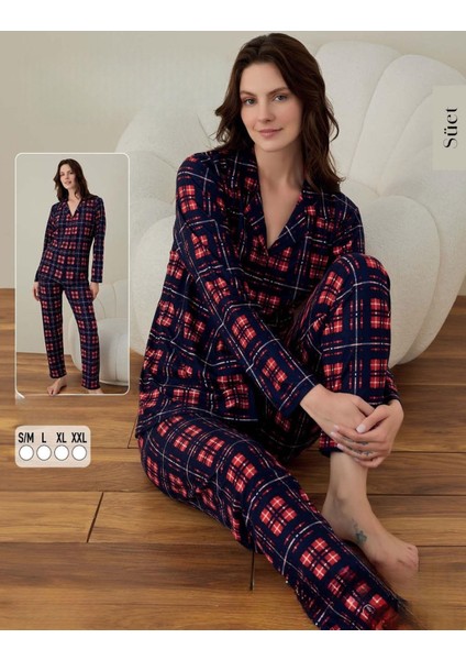 Kadın Süet Boydan Düğmeli Pijama Takımı 02003 - 1 Adet
