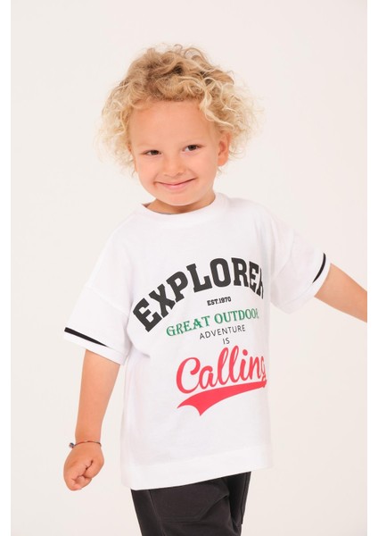 Erkek Çocuk Baskılı T-Shirt - Beyaz modelleri