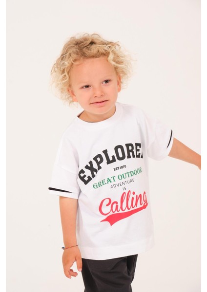 Erkek Çocuk Baskılı T-Shirt - Beyaz