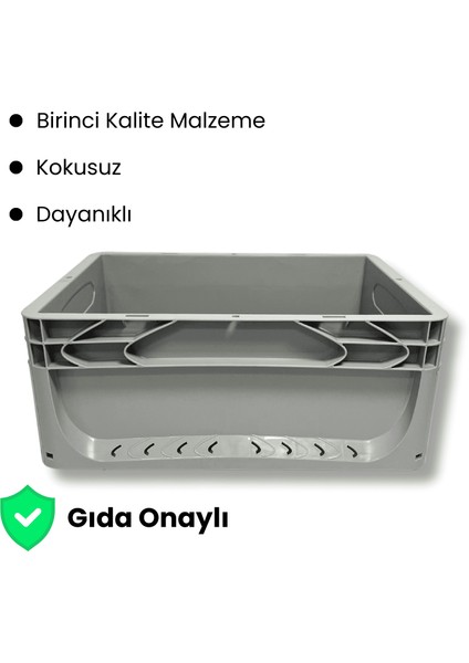 1.Kalite Gri Plastik Kasa 40x30x17 cm - Kokusuz Sağlam Plastik Kutu 17 Litre