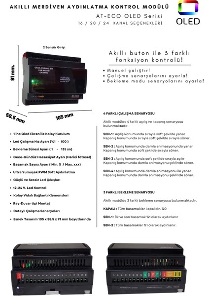 Akıllı Merdiven At-Eco OLED Serisi Akıllı Modül + 2 Adet Lazer Sensör (Profesyonel Lazer Sensör)