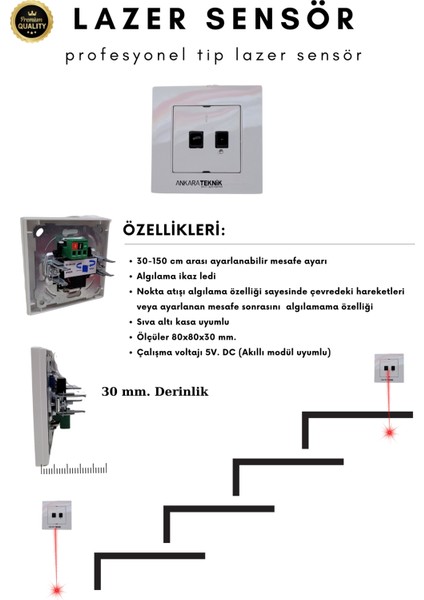 Akıllı Merdiven At-Eco OLED Serisi Akıllı Modül + 2 Adet Lazer Sensör (Profesyonel Lazer Sensör)