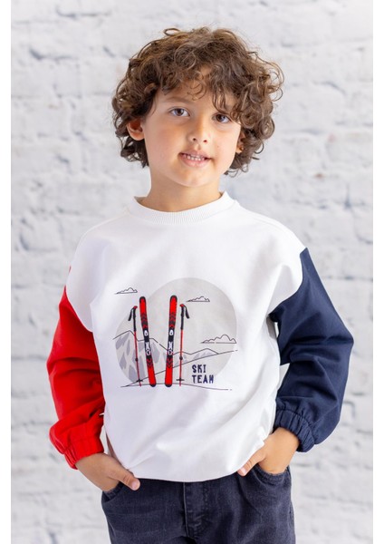 Erkek Çocuk Renkli Baskı Nakış Detaylı Sweatshirt - Lacivert
