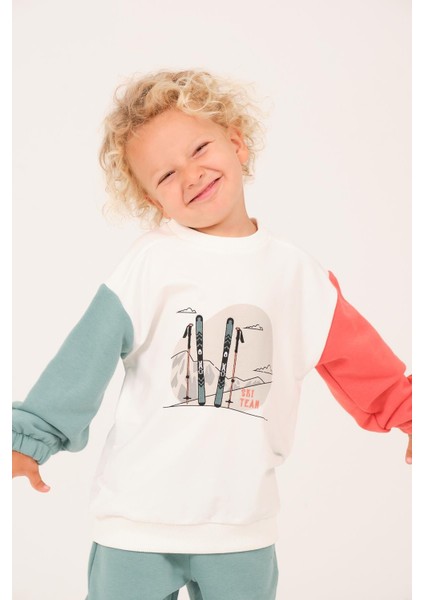 Erkek Çocuk Renkli Baskı Nakış Detaylı Sweatshirt - Mint