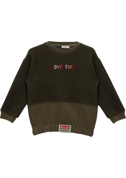Erkek Çocuk Kapitone Nakış Detaylı Sweatshirt - Haki