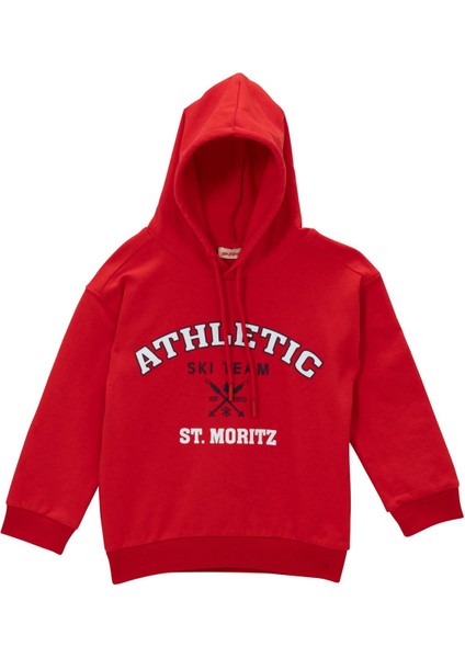 Erkek Çocuk Kapüşonlu Baskılı Sweatshirt - Kırmızı