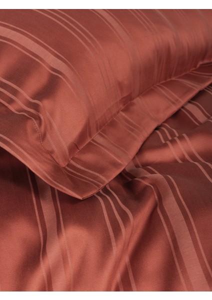 Smart Bambu Saten Çift Kişilik Nevresim Takımı Stripe Kiremit