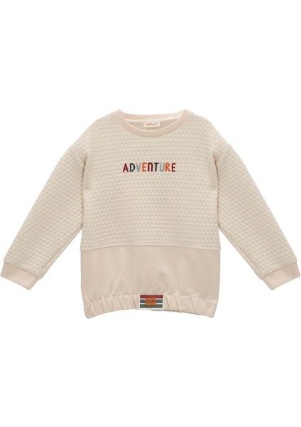 Erkek Çocuk Kapitone Nakış Detaylı Sweatshirt - Krem