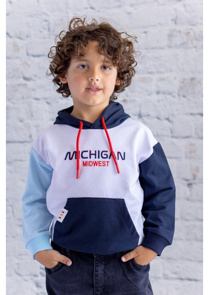 Erkek Çocuk Kapüşonlu Nakışlı Sweatshirt - Lacivert