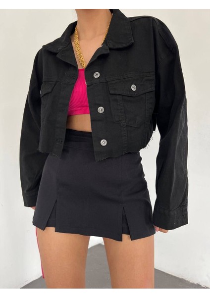 Çift Cepli Yıkamalı Crop Denim Ceket modelleri