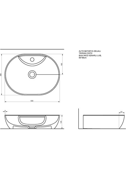 Alto Lavabo Mat Siyah 50 cm - A002060H