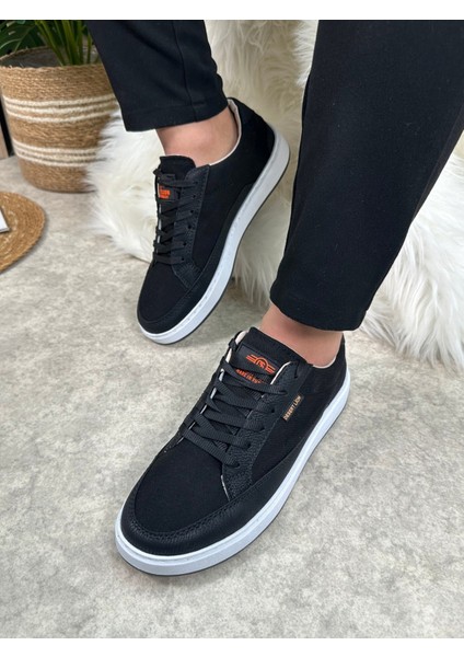 Günlük Erkek Sneaker Bağcıklı Kaymaz Taban Keten Deri Detaylı Oval Burun Spor Yürüyüş Ayakkabı 2545 modelleri