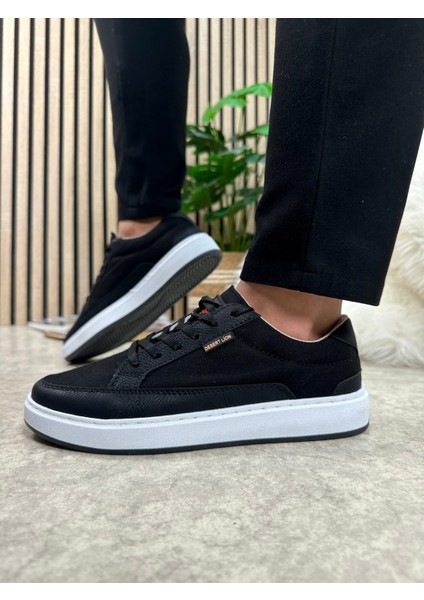 Günlük Erkek Sneaker Bağcıklı Kaymaz Taban Keten Deri Detaylı Oval Burun Spor Yürüyüş Ayakkabı 2545 indirimleri