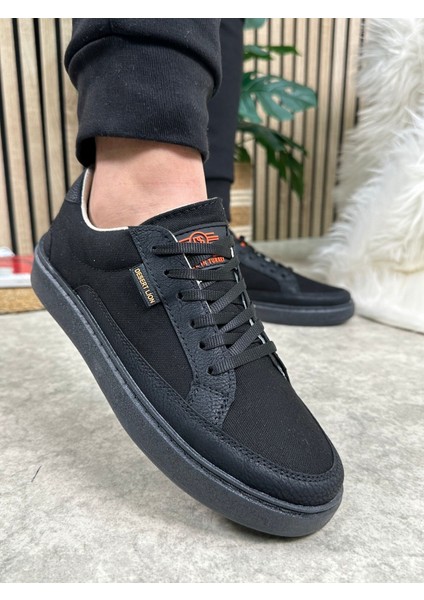 Günlük Erkek Sneaker Bağcıklı Kaymaz Taban Keten Deri Detaylı Oval Burun Spor Yürüyüş Ayakkabı 2545