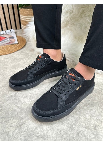 Günlük Erkek Sneaker Bağcıklı Kaymaz Taban Keten Deri Detaylı Oval Burun Spor Yürüyüş Ayakkabı 2545