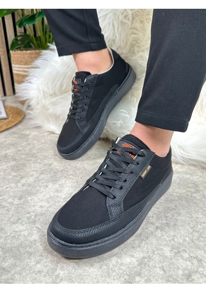 Günlük Erkek Sneaker Bağcıklı Kaymaz Taban Keten Deri Detaylı Oval Burun Spor Yürüyüş Ayakkabı 2545