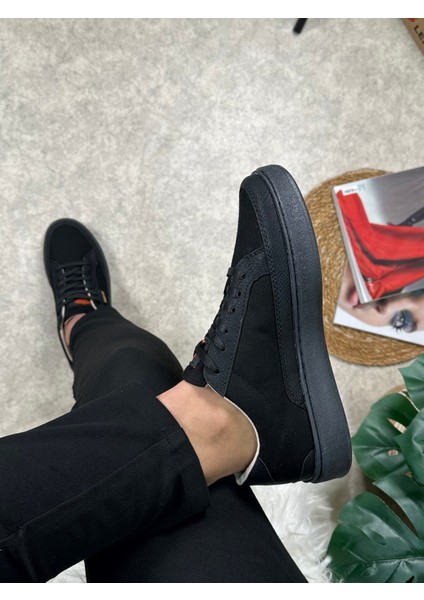 Günlük Erkek Sneaker Bağcıklı Kaymaz Taban Keten Deri Detaylı Oval Burun Spor Yürüyüş Ayakkabı 2545