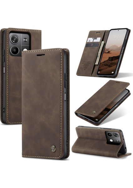 Caseme Xiaomi Redmi Note 13 5g Standı Kılıf Darbeye Dayanıklı Deri Telefon Kapağı-Kahve (Yurt Dışından)