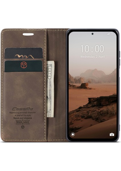 Caseme Xiaomi Redmi Note 13 5g Standı Kılıf Darbeye Dayanıklı Deri Telefon Kapağı-Kahve (Yurt Dışından)