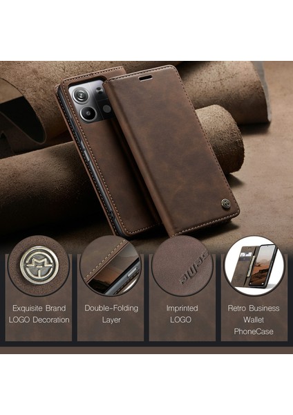 Caseme Xiaomi Redmi Note 13 5g Standı Kılıf Darbeye Dayanıklı Deri Telefon Kapağı-Kahve (Yurt Dışından)