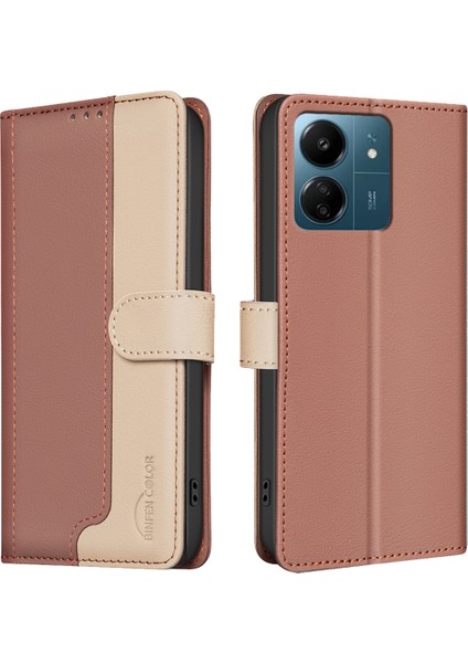Bınfen Renk Kılıf Xiaomi Poco M6 5g Deri Kapak-Kahverengi (Yurt Dışından)