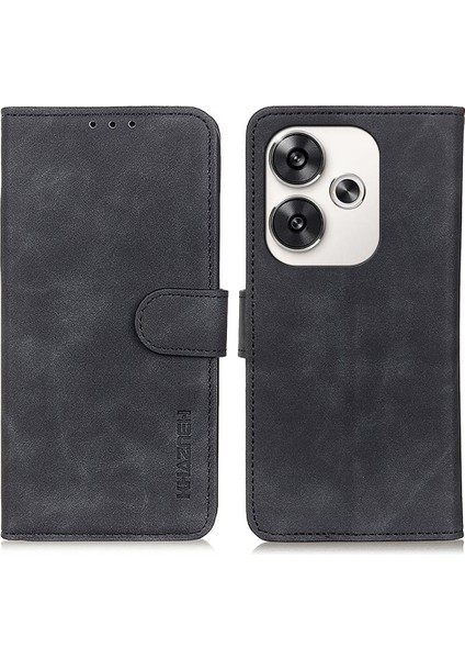 Khazneh Xiaomi Poco F6 5g Standlı Kılıf Retro Deri Telefon Kılıfı Cüzdan-Siyah (Yurt Dışından)