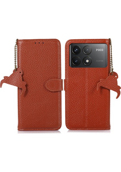Xiaomi Poco F6 Pro 5g Kılıf Rfıd Engelleme Hakiki Inek Deri Telefon Kapağı-Kahverengi (Yurt Dışından)