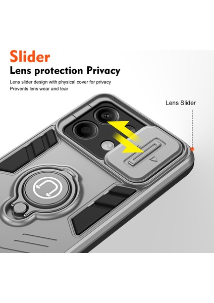 Xiaomi Redmi Note 13 5g Için Telefon Kılıfları Slayt Lens Kapağı + Halka Tutucu Kickstand-Gri (Yurt Dışından)