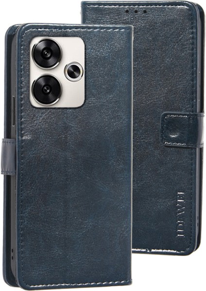Ideweı Xiaomi Poco F6 5g Kılıf Crazy Horse Doku Deri Flip Telefon Kapağı-Koyu Mavi (Yurt Dışından)