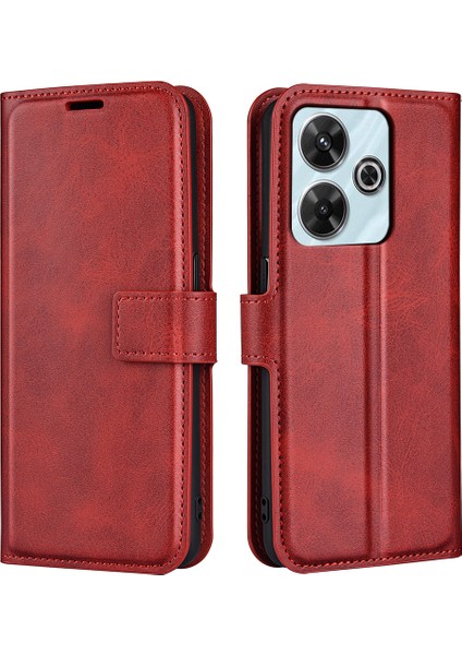 Xiaomi Redmi 13 5g/13 4g Cüzdan Kılıf Deri Telefon Kapağı Buzağı Doku-Kırmızı (Yurt Dışından)