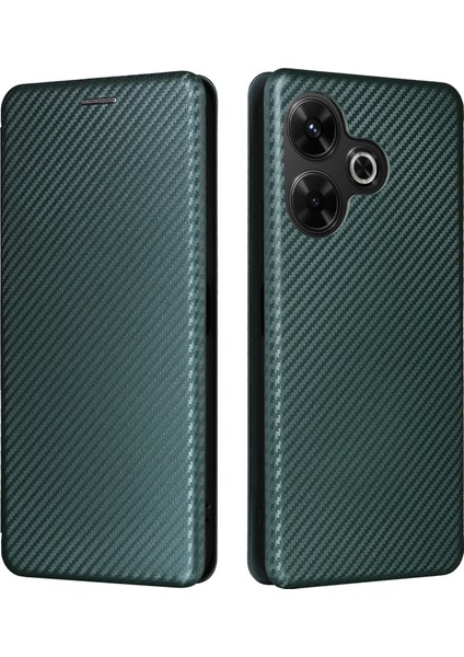 Xiaomi Redmi 13 5g/13 4g Telefon Kılıfı Karbon Fiber Doku Deri Stand Kapağı-Yeşil (Yurt Dışından)