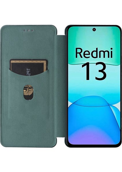 Xiaomi Redmi 13 5g/13 4g Telefon Kılıfı Karbon Fiber Doku Deri Stand Kapağı-Yeşil (Yurt Dışından)