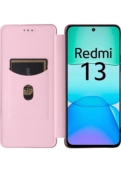 Xiaomi Redmi 13 5g/13 4g Telefon Kılıfı Için Karbon Fiber Doku Deri Standı Kapak-Gül Altın (Yurt Dışından)