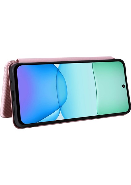 Xiaomi Redmi 13 5g/13 4g Telefon Kılıfı Için Karbon Fiber Doku Deri Standı Kapak-Gül Altın (Yurt Dışından)