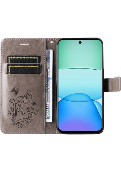 Baskı Çiçek Serisixiaomi Redmi 13 5g/13 4g Kılıf Çiçek Deri Halkalı Telefon Kılıfı Kapak-Gri (Yurt Dışından)